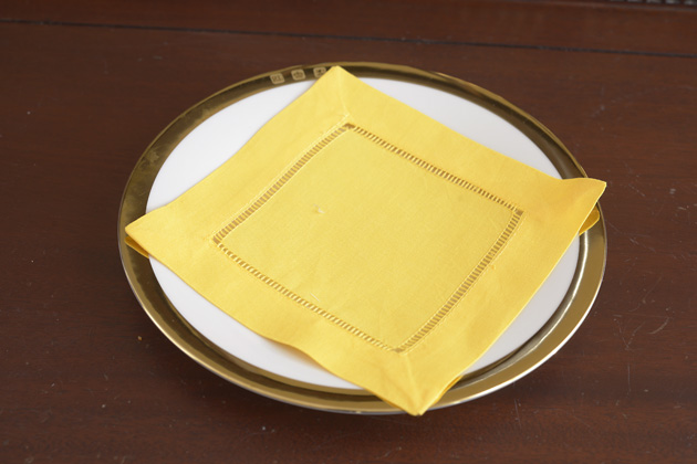 Hemstitch Cocktail Napkin 6x6". Minion Yellow color - Click Image to Close